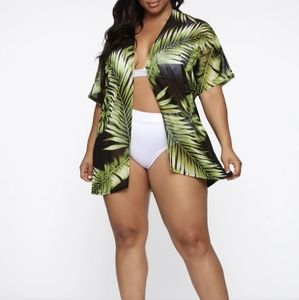 Fashion Nova Palm Leaf Mesh Cover Up Cardigan 1XL